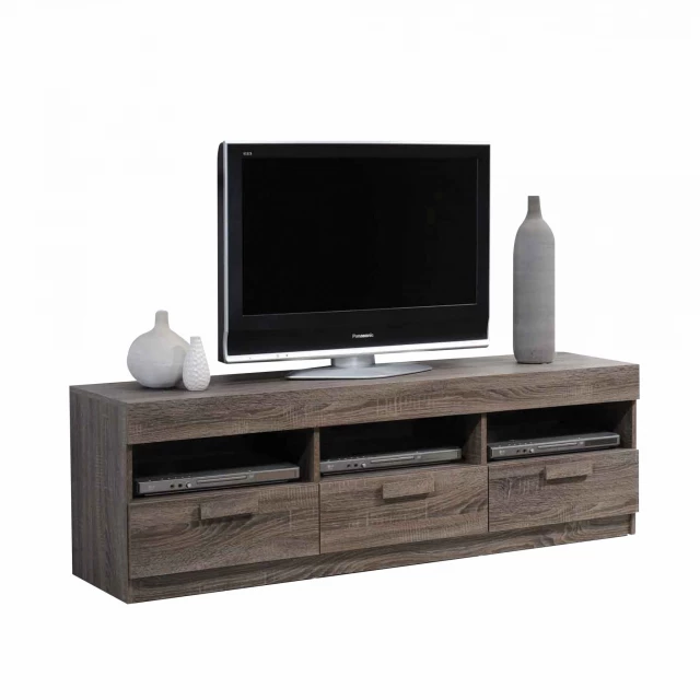 Rustic oak MDF TV stand with shelves and flat panel display shelf