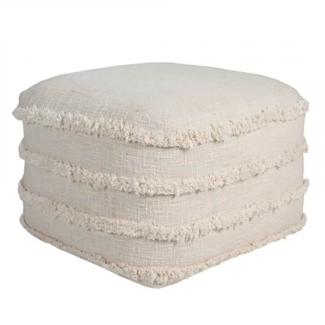 Cream cotton ottoman in a minimalist style with textured fabric finish