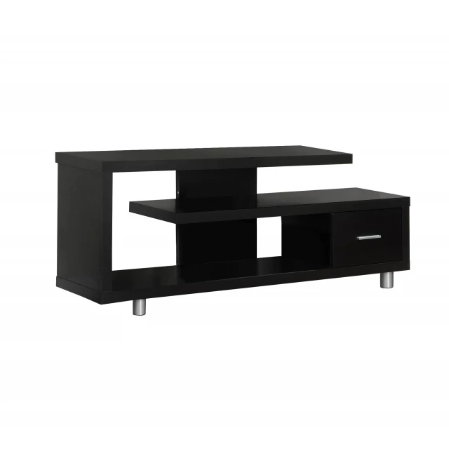 hollow core metal TV stand with drawer and minimalist design