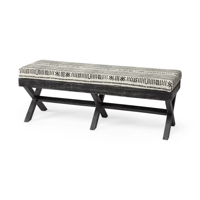 White black upholstered cotton blend bench furniture for outdoor and indoor decor