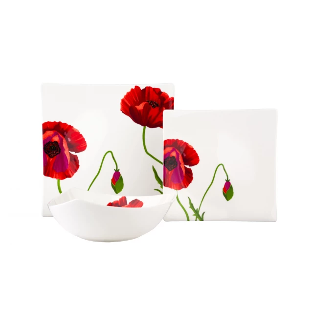 Bone china service for six with salad plate featuring flower and plant designs
