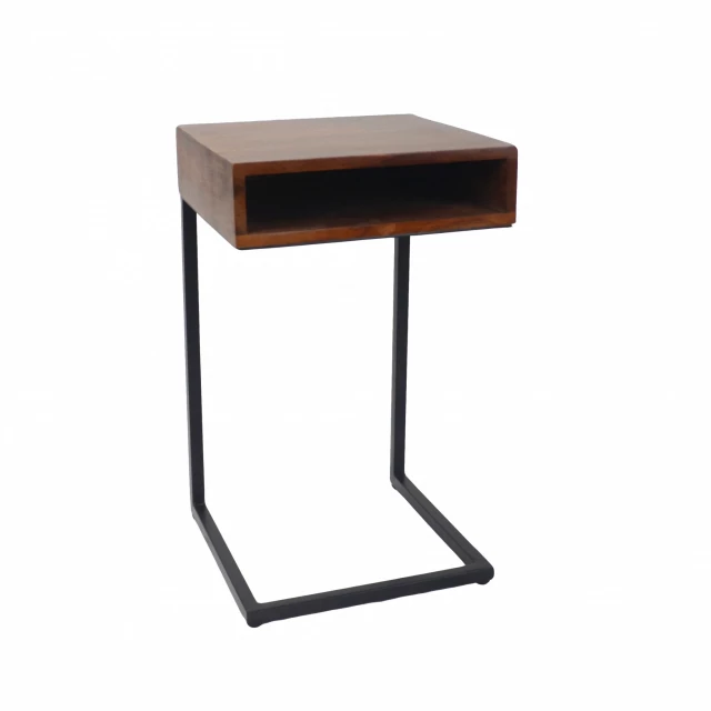 Natural solid wood square end table with hardwood finish and outdoor setting