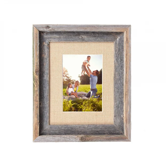Rustic burlap picture frame with plexiglass in natural setting