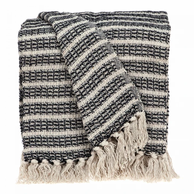 Beige striped woven handloom throw blanket with woolen pattern for outerwear