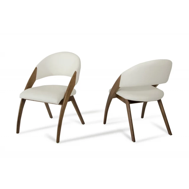 Walnut wood cream leatherette dining chair with comfortable armrests