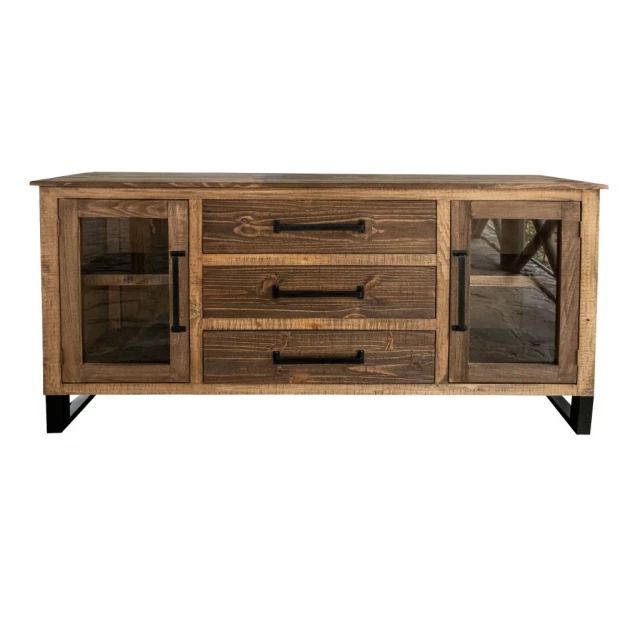 Solid manufactured wood distressed buffet table with drawers and cabinetry