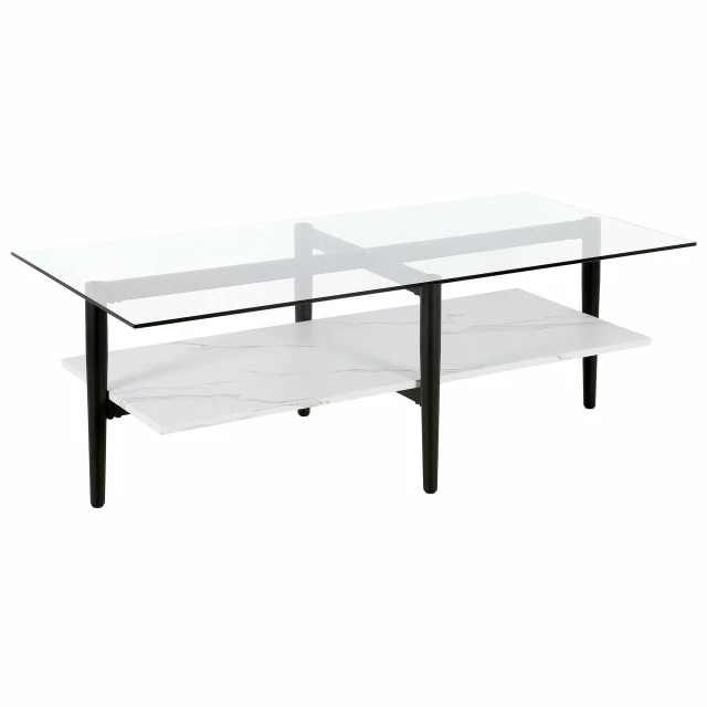 Black glass steel coffee table with shelf for modern outdoor furniture decor