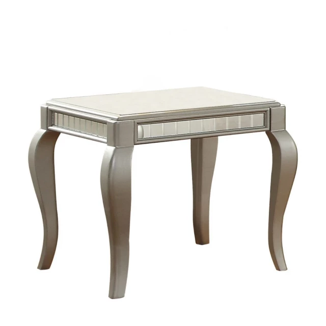 Champagne end table with wood finish and rectangle shape for outdoor furniture use