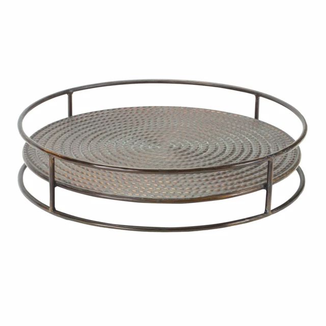 bronze round iron serving tray with mesh pattern dishware