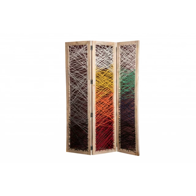 Multicolor fabric wood crisscross screen with art pattern and symmetry