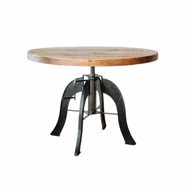 Solid wood steel round dining table with outdoor and hardwood elements