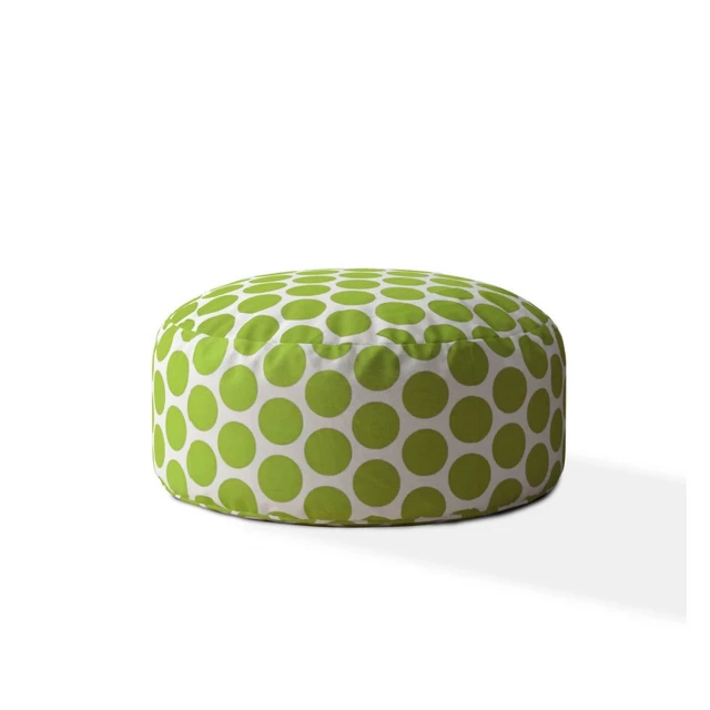 Cotton round polka dots pouf ottoman with patterned fabric in furniture setting