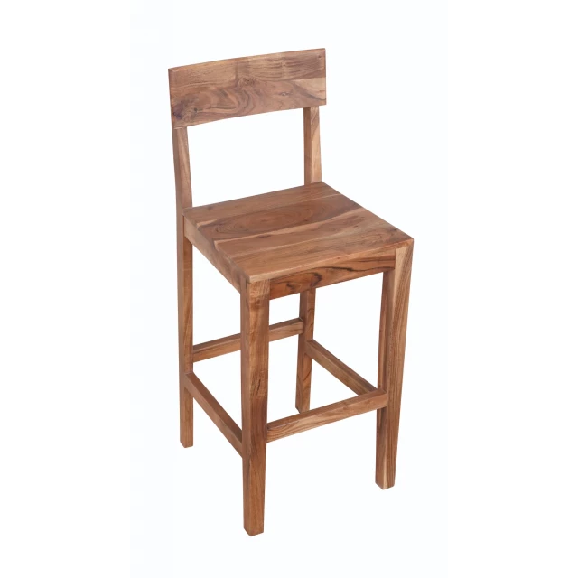 Solid wood bar height chair with natural material and wood stain finish