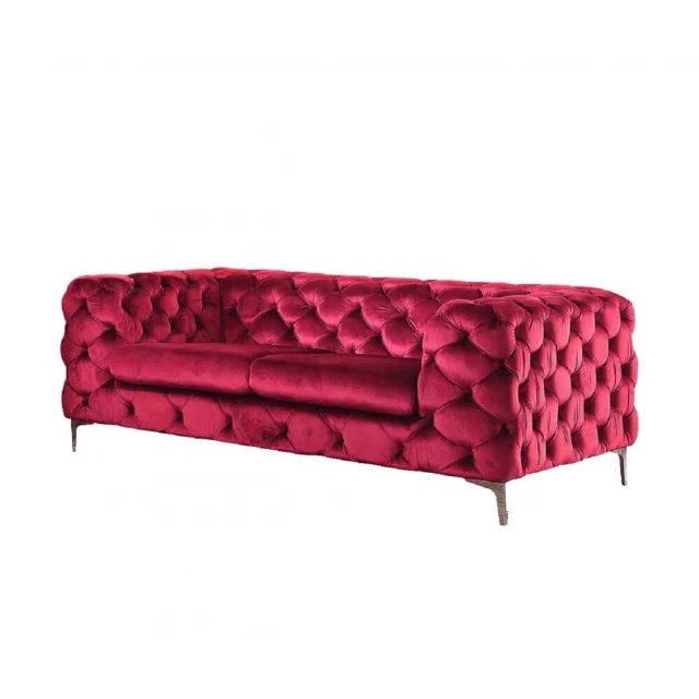 Red silver velvet loveseat with comfortable studio couch design suitable for outdoor furniture use