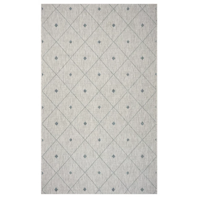 blue gray indoor outdoor area rug with rectangle textile pattern and monochrome symmetry