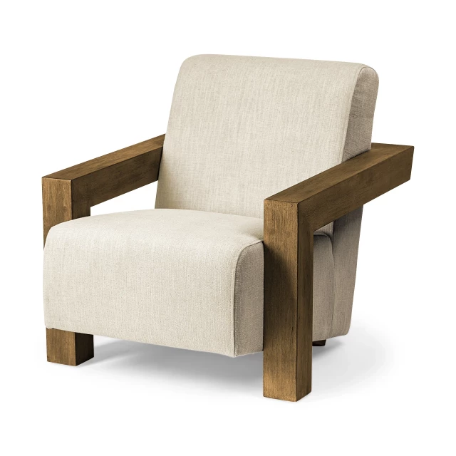 Seat accent chair with natural wood frame and comfortable hardwood armrests