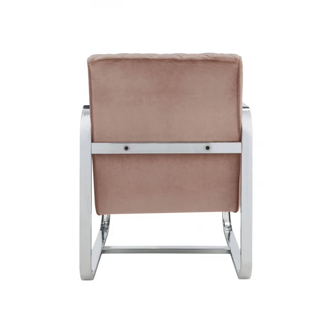 Pink accent chair with hardwood armrests and comfortable cushion