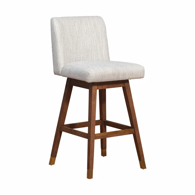 Brown solid wood swivel bar chair with armrests and natural material design