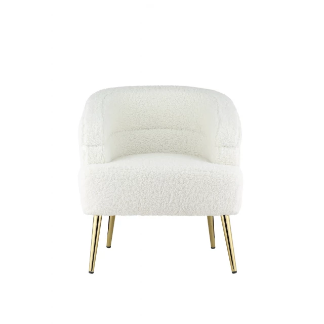 White wool brown barrel chair with comfortable oval backrest and rectangle base in a cozy outdoor setting
