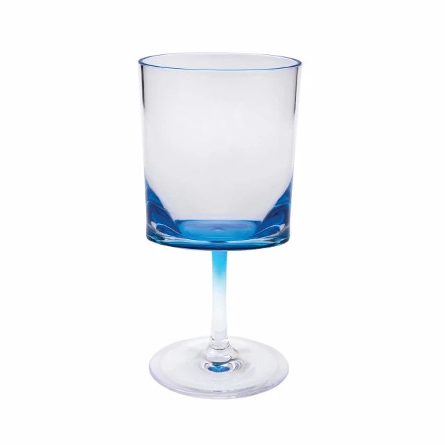 Blue acrylic stemmed wine glass with electric blue liquid for online shop