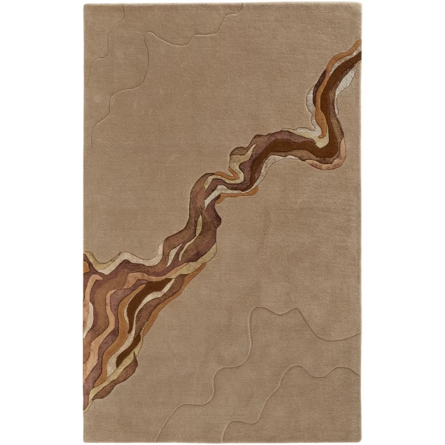 wool abstract tufted handmade area rug with brown wood rectangle art pattern