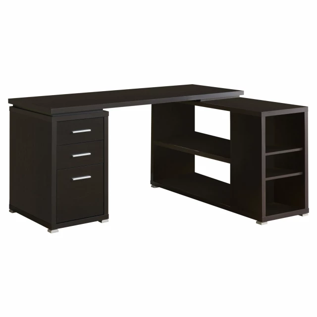 wood l shape computer desk with drawers and cabinetry made of hardwood