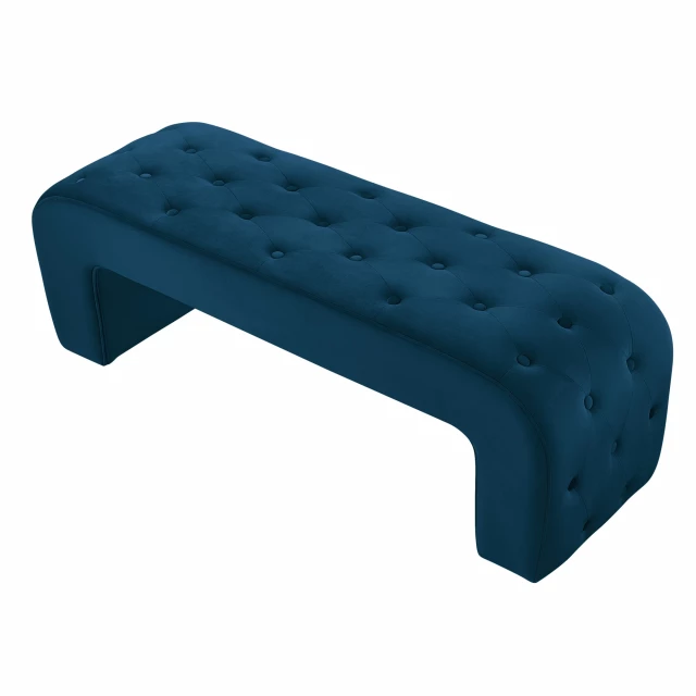 Navy blue upholstered velvet bench for elegant home decor