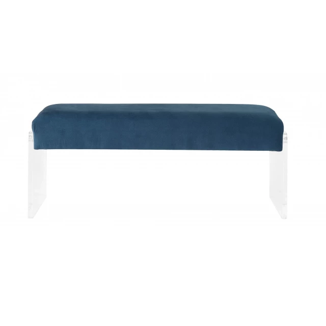 Blue clear upholstered polyester blend bench with electric blue accent and transparent plastic details