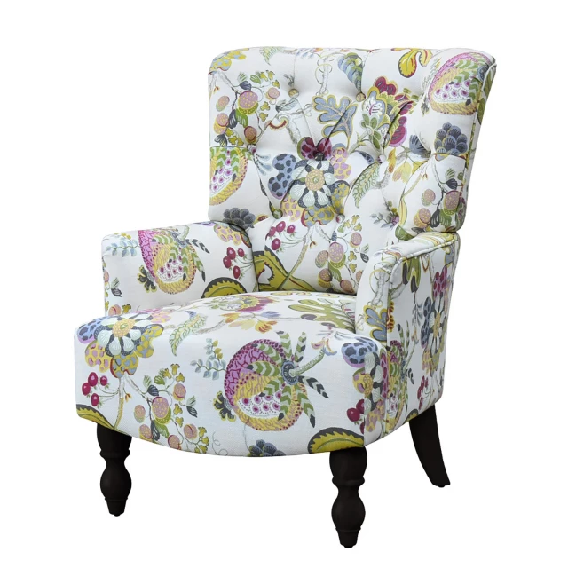 Ivory green violet floral arm chair with decorative pillow and artistic design
