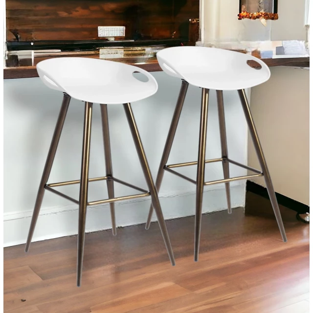 Low back counter height bar chairs with wood finish and modern interior design