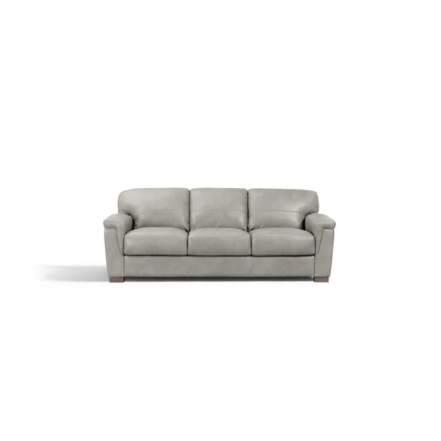 Gray leather sofa with comfortable hardwood studio couch design