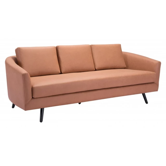 Brown black faux leather sofa with comfortable rectangle studio couch design