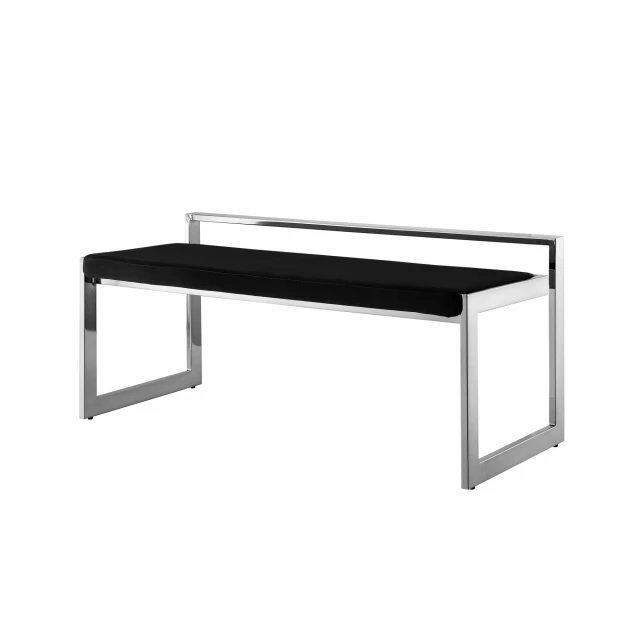 Black silver upholstered velvet bench furniture with wood accents