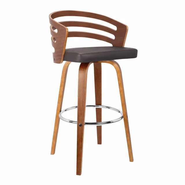 Low back counter height bar chair made of wood and metal with armrests for comfort