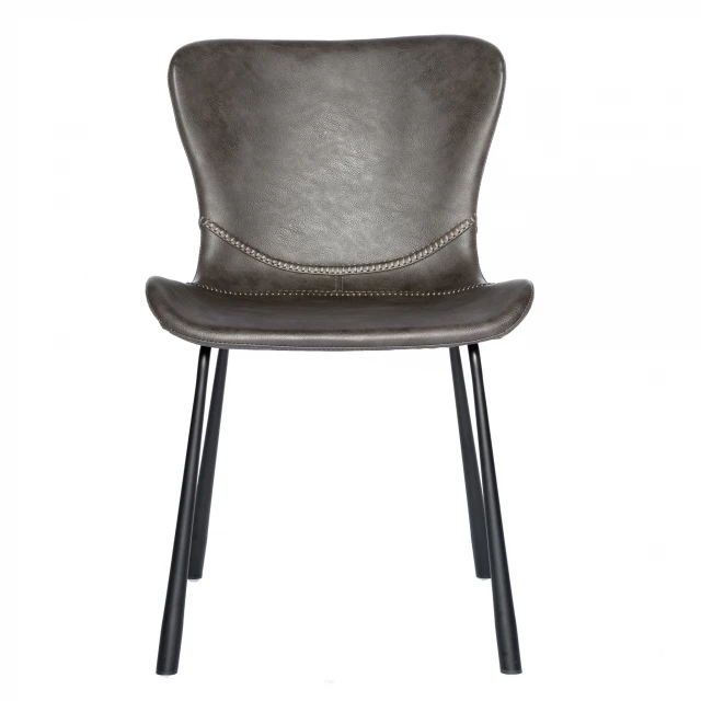 Gray faux leather side chairs with metal legs and composite material