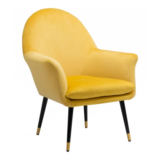 Yellow gold velvet arm chair with comfortable armrests and plush material property
