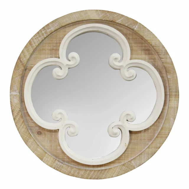 coastal whitewash scrollwork wall mirror with oval and rectangular patterns