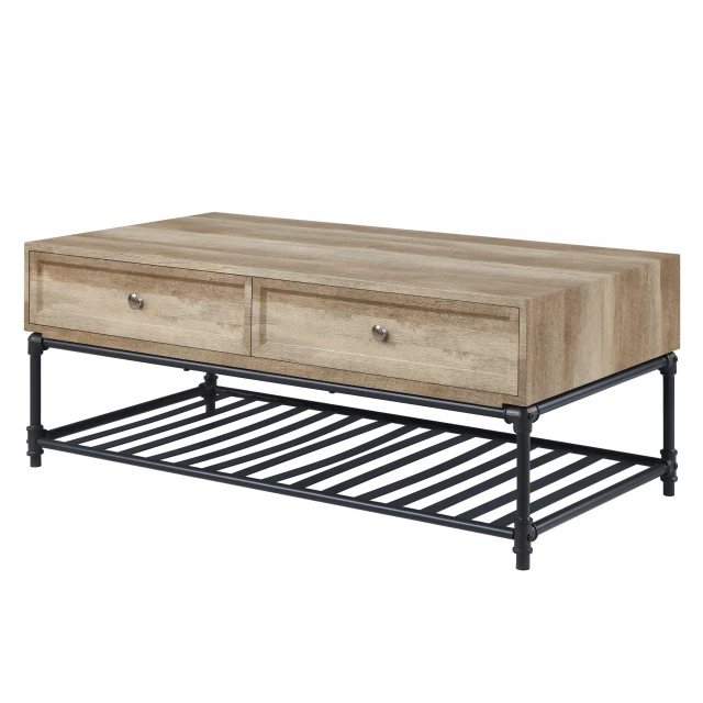 Metal rectangular coffee table with drawers and shelf for living room