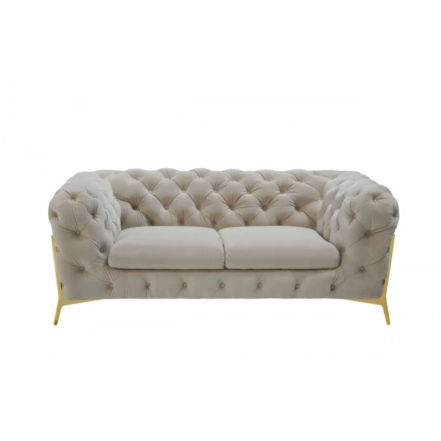 Beige gold velvet Chesterfield loveseat with comfortable studio couch design for elegant home decor