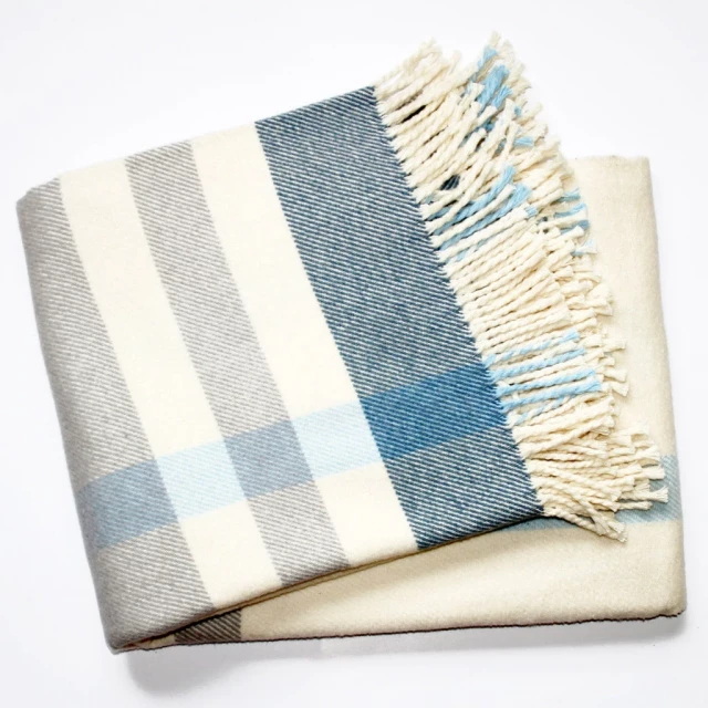 Multi blue plaid throw blanket with tassels featuring a rectangle pattern and electric blue textile from online shop