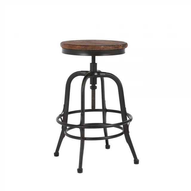 Iron backless adjustable height bar chair with wood stool and outdoor furniture features
