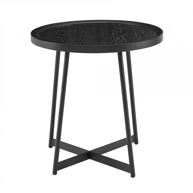 Black ash wood side table in modern design with metal accents