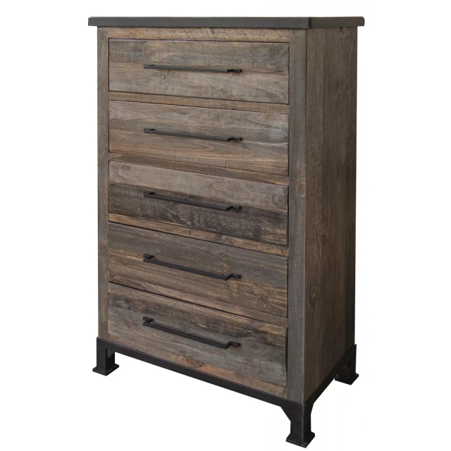 Gray solid wood five drawer chest furniture product