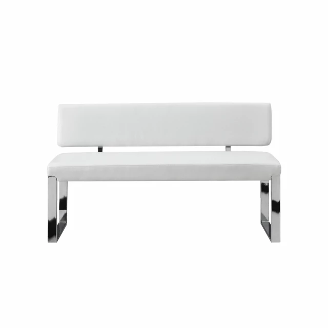White silver upholstered faux leather bench for modern home decor
