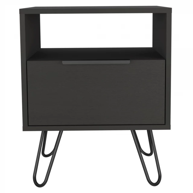 Black wengue nightstand with sleek rectangular design and modern aesthetic