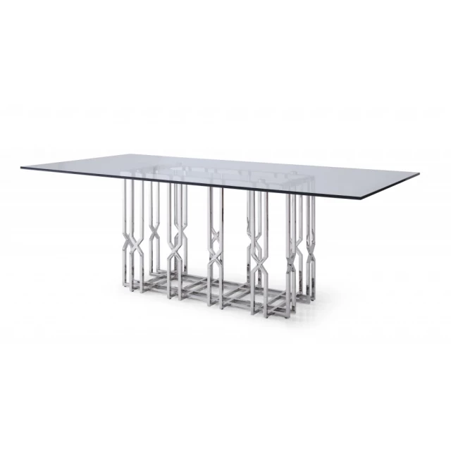 Rectangular glass stainless steel dining table with outdoor furniture design elements