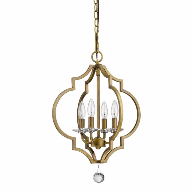 light raw brass chandelier with crystal accents and ornamental design