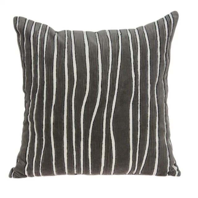 Gray Pilan throw pillow with patterned design and fashion accessory accents