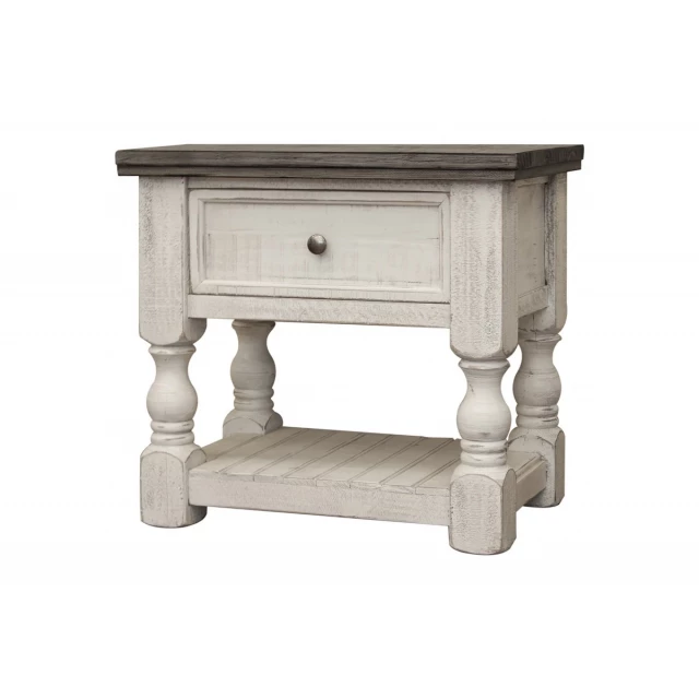 Ivory drawer nightstand in hardwood with wood stain finish