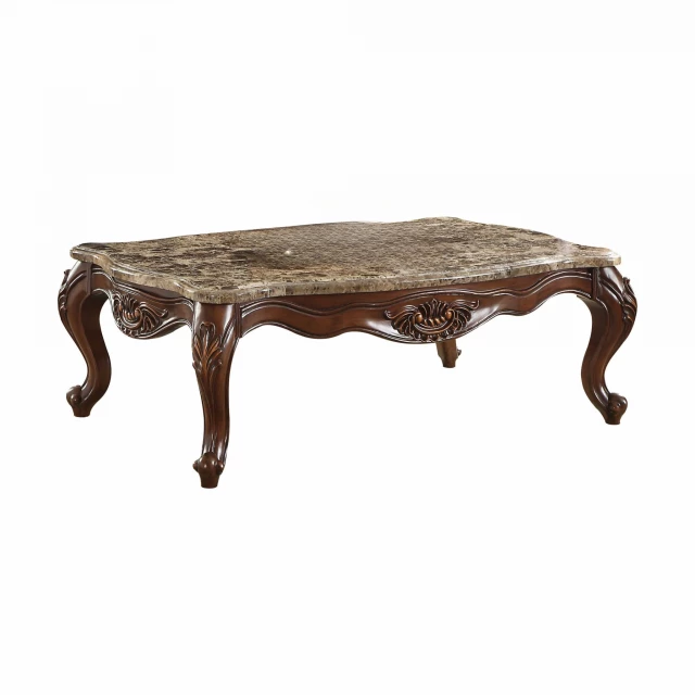 Dark brown genuine marble coffee table with rectangle wood design and natural material